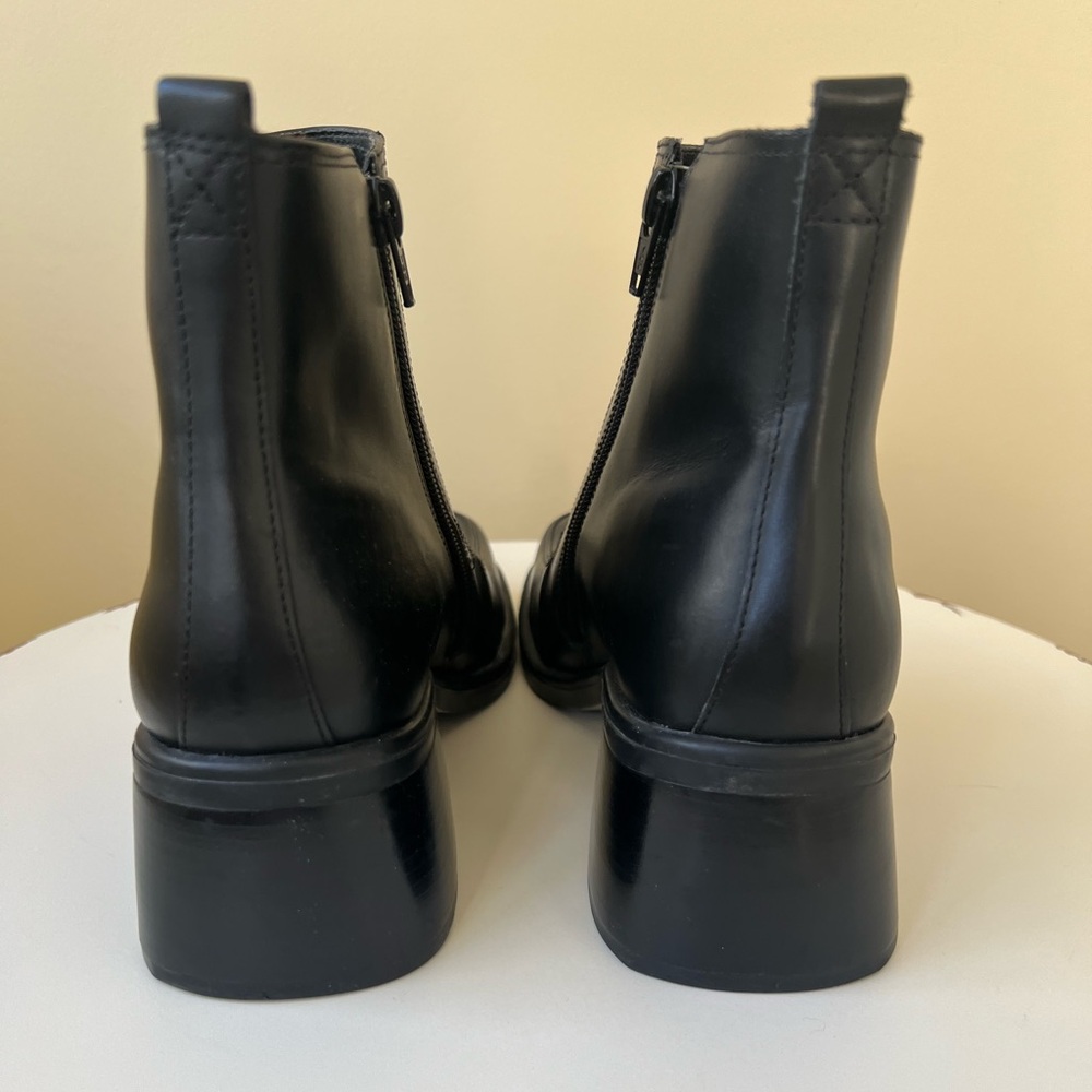 Classic Black Leather Ankle Boots - Women's Zip Booties - Picture 2 of 9